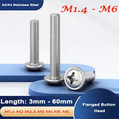 M1.4-M6 Pozi Flanged Button Head Bolts Phillips Machine Screw A2 / A4 Stainless  • £1.67