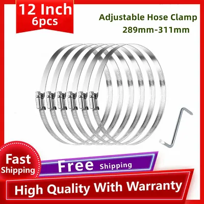 12IN Hose Clamp 304 Stainless Steel Duct Clamp Worm Gear Adjustable 289mm-311mm • $12.86