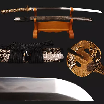 Eagle Tsuba Kobuse Japanese Samurai Katana Folded Steel Clay Tempered Real Hamon • $649