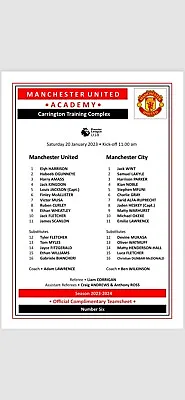 Man Utd U18 V Man City FC U18 Team Sheet (Season 2023-2024) • £3.99