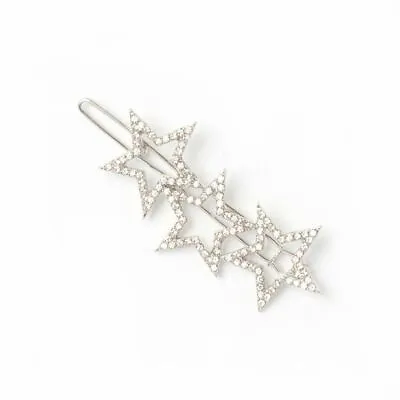£4.45 • Buy New Silver 3 Star Crystal Diamante Grip Slide Hair Accessories 5.5cm UK SELLER.