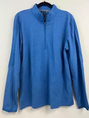 ADIDAS GOLF Mens 3 STRIPE 1/4 Zip Pullover Sweater Focus Blue Melange Sz M NWOT • $35