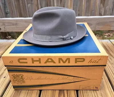 VTG Champ Featherweight Mens Space Gray Felt Fedora Hat Kasmir Finish 6-7/8 #289 • $70