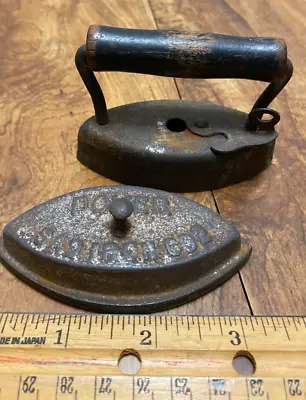 DOVER 3.5  SAD IRON 602 Miniature Toy Antique Iron Removable Case Wood Handle • $12.50