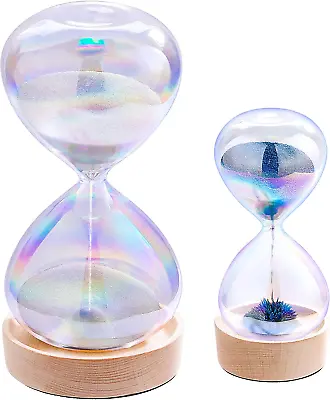 30 Minute Hourglass Sand Timer Magnetic 2 Minute Set With 7 Colored Glass & Wood • $43.49