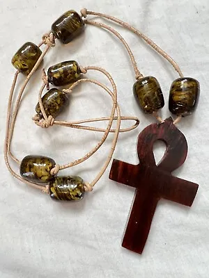 £6.99 • Buy Vintage Egyptian Ankh Statement Cross Jewellery Necklace Pagan Spiritual Beads
