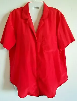 Vintage Lloyd Williams Secretary Blouse Top 10 Red Solid Short Sleeve Button Up • $7.64