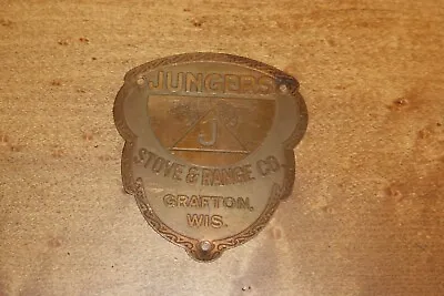 Antique JUNGERS STOVE Emblem Name Plate Grafton WI Restoration Advertising • $29