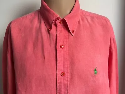 Ralph Lauren Raspberry Long Sleeve Linen Shirt Size XL - XXXL  P2P 27  • £2.19
