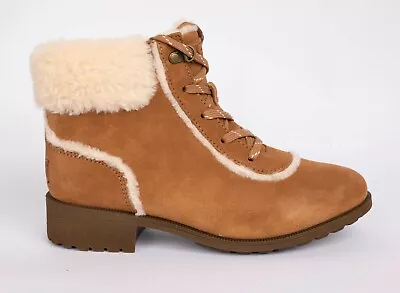 US Size 9 - UGG Women's BODIE LACE Suede Waterproof Boot In Chestnut • $129