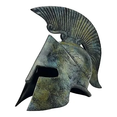 Ancient Greek Spartan Helmet Real Bronze Metal Art Sculpture Handmade Green • $137.90
