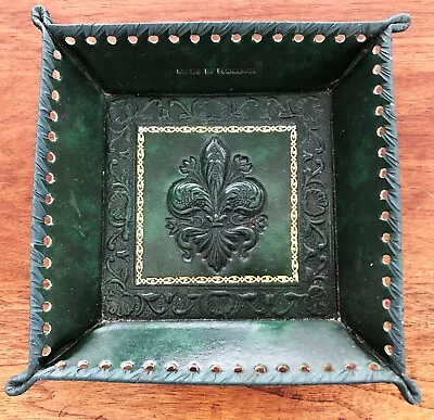 Florence Italy Green Tooled Leather Valet Tray Organizer Catchall • $38