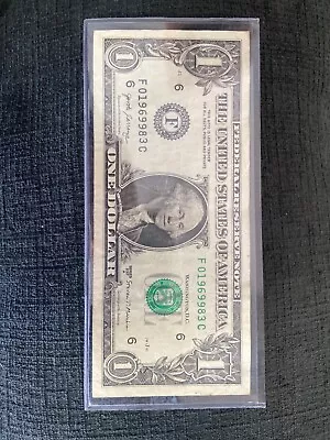 $1 One Dollar Bill Error Misaligned Misprint . Black And Green Serial Numbers. • $1000