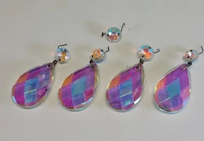 4 Vintage Crystal Glass Chandelier Candelabra Prism Pendant Teardrop Iridescent • $25