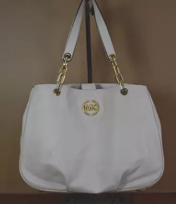 Michael Kors Women's Fulton Leather Vanilla White Gold Chain Hand Bag Purse  • $89.99