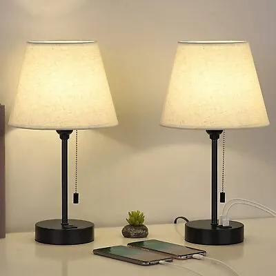 $35.99 • Buy Set Of 2 Modern Table Lamps With Dual USB Ports, Bedside Desk Lamps For Bedroom