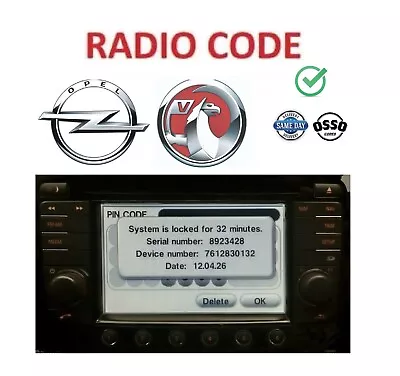 ✅ Vauxhall Opel Radio Pin Code Unlock Touch Connect Antara Corsa Zafira Insignia • £23.98