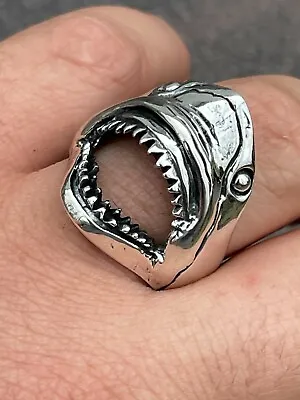 Real 925 Sterling Silver Mens Great White Shark JAWS Ring Size 7 8 9 10 11 12 13 • $56.14