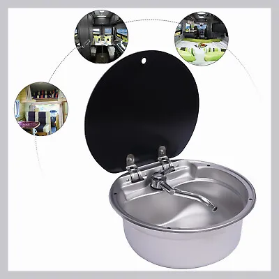 RV Hand Wash Basin Kitchen Sink W/ Lid & Tap Caravan Camper Boat Stainless Steel • $129.20