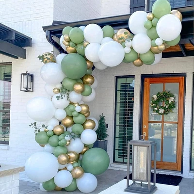 Olive Green Balloon Garland Arch Kit 137 PCS Sage Green Matte White Chrome Gold • $32.18
