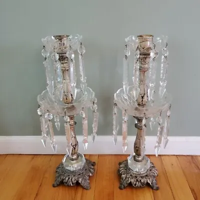 $299.99 • Buy Pair Of Vintage Cut Crystal And Silver Tone Candlesticks Holder Candelabra