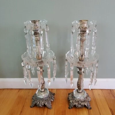 Pair Of Vintage Cut Crystal And Silver Tone Candlesticks Holder Candelabra • $299.99