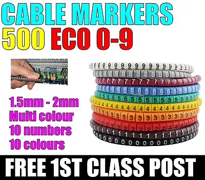 500 EC-0 Colour Cable Wire Marker Tags 0-9 Cable Size 1.5mm2 FREE 1ST CLASS POST • £6.99