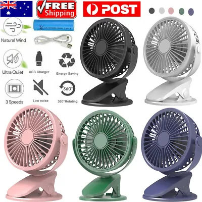 $23.89 • Buy 3 Speeds USB Rechargeable Mini Cooling Fan Clip On Desk Baby Stroller Portable~