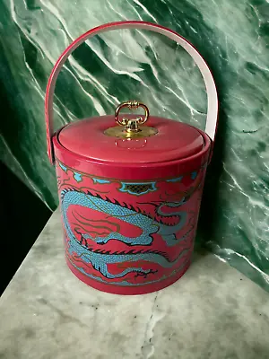 $25 • Buy Georges Briard Ice Bucket Vintage Asian Dragon Vinyl Red READ
