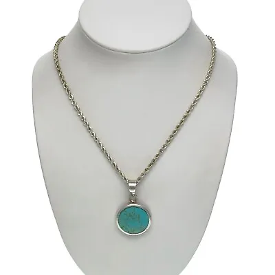 Vintage Mexico Sterling Silver 925 Round Blue Magnesite Pendant Necklace 18  • $100