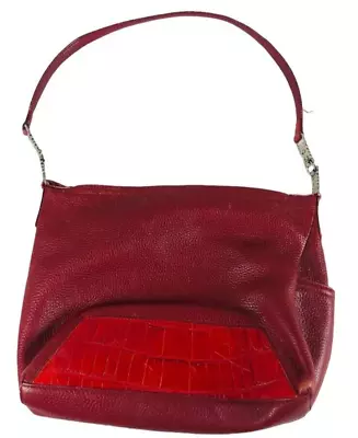 Vintage Brighton Womens Red Leather Purse Handbag Shoulder Bag Tote Zip C214914 • $28