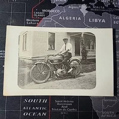 1913 Excelsior Motorcycle Man On Bike Early RPPC Real Photo Postcard Original  • $49.99