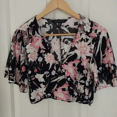 $10.99 • Buy FOREVER NEW, Size 10, Cropped, Floral Print Top, Crossover Front, Flutter...