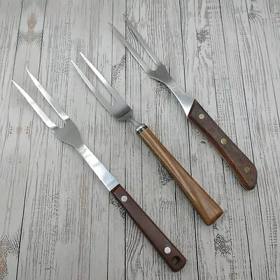 Vintage Stainless Meat Carving Serving Turning Fork Wood Handle Japan Mixed Lot • $21.99