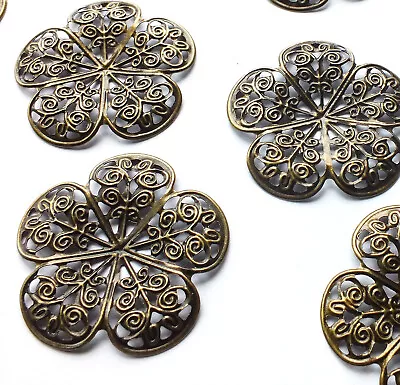 10 Flower Shape Embellishments Charms 35mm Bronze Tone Metal Craft Decorations • £1.69