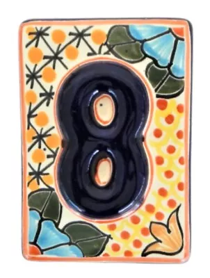 Mexican Talavera Tile House Number Address Orange High Relief HR4 # 8 • $5.50