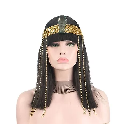 Cosplay Wig And Headband Accessory Cleopatra Fringe Egyptian Queen Neck Collar • £21.19