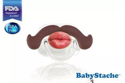 BabyStache Kissable Baby Pacifier Professional Brown Moustache Shower Gift Gag • $8.99