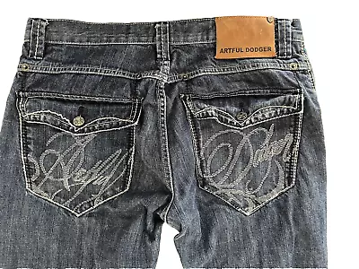 Artful Dodger Men's Jeans Size 34x30 Embroidered Y2K Baggy Streetwear Dark Wash • $40.39