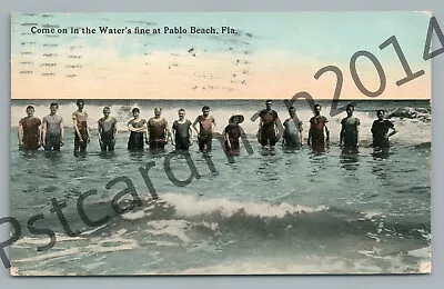 “Come In Water's Fine” PABLO BEACH Florida—Rare Antique Bathing Men Postcard '14 • $39.99