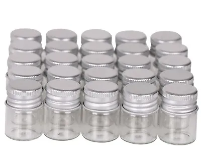 100  Tiny Vials 5ml Small Glass Bottles Mini Jars With Aluminum Screw Lids Top • $22.99