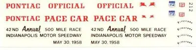 Fred Cady 212 58 Pontiac Indianapolis 500 Pace Car Decal • $9.75