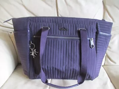 KIPLING Orinthia Quilted Large A4 Shoulder Bag Purple Tote + Metal Monkey Logo • £22