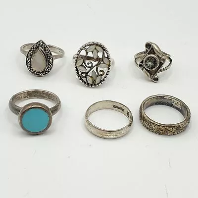 925 Sterling Silver Abalone Marcasite MOP Glass Ring Lot Of 6 • $9.99