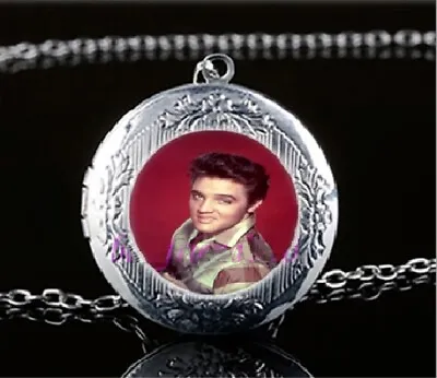 Elvis Marilyn Blowing Kisses Photo Silver Locket Pendant Necklace Free Gift Bag • $17.99