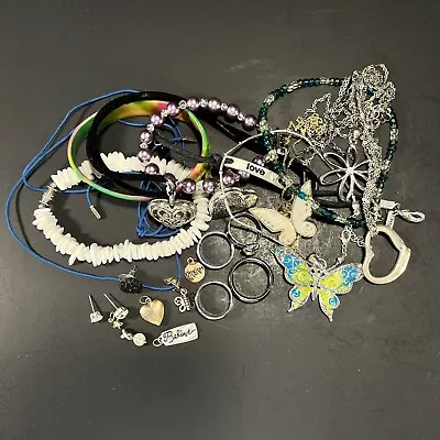 Assorted Jewelry Lot Butterfly Heart Charms Mood Rings Shells Chain Locket Bead • $8.99