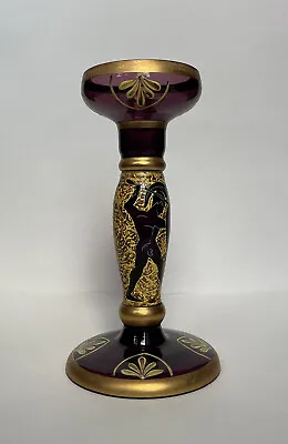RARE Antique Venetian Hand Blown Gilt Gladiator Amethyst Glass Candle Holder • $75