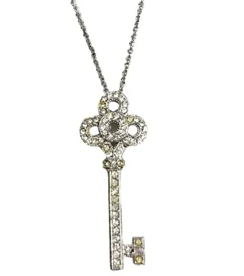 $16.90 • Buy NADRI Sparkly Pavé Crystal Rhinestone Key Pendant Necklace 16  Silver Chain