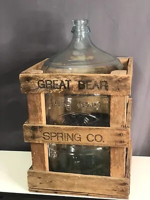 Vintage Crista Great Bear 5-Gallon Glass Checkerboard Watr Jug Wood Crate Carboy • $149.99