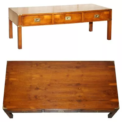 Fully Restored Burr & Burl Yew Brass Military Campaign 3 Drawer Coffee Table • £1500
